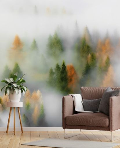 Misty Autumn Forest Wall Mural Misty Autumn Forest Wall Mural