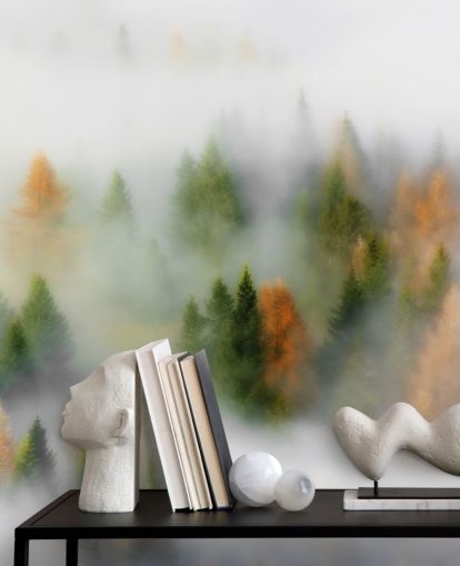 Misty Autumn Forest Muurschildering