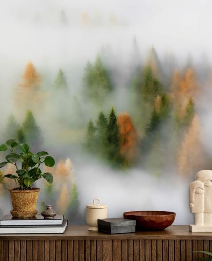 Misty Efterår Forest Vægmaleri