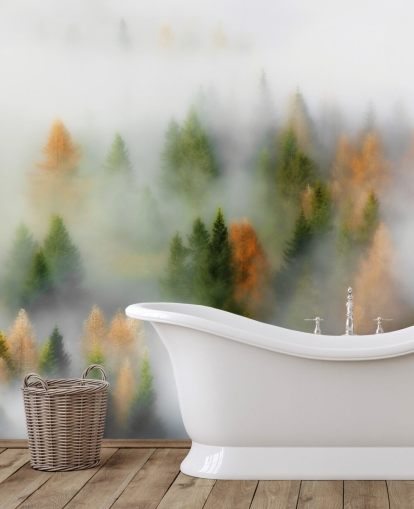 Misty Autumn Forest Wall Mural Misty Autumn Forest Wall Mural