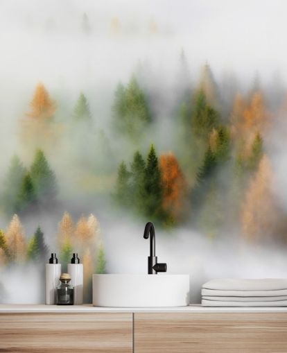 Misty höst skog väggmålning