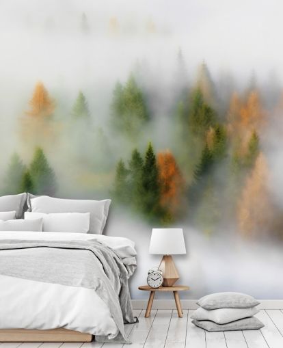 Misty Autumn Forest Wall Mural Misty Autumn Forest Wall Mural