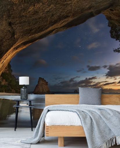 strandscene tapetmaleri kaldet Cathedral Cove til stuer, soveværelser og hjemmekontorer