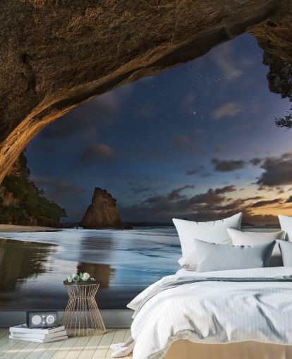 strandscen tapetväggmålning kallad Cathedral Cove för vardagsrum, sovrum och hemmakontor