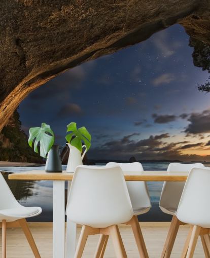 mural de papel de parede de cena de praia chamado Cathedral Cove para salas de estar, quartos e escritórios domésticos