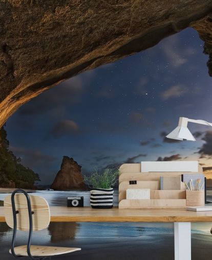 beach scene wallpaper mural called Cathedral Cove for living rooms, bedrooms and home offices