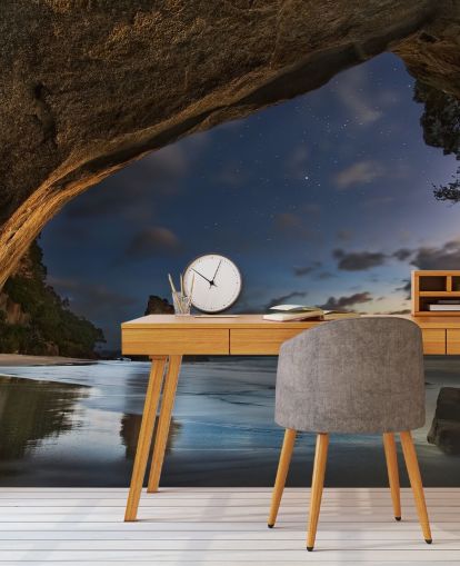 strandscene tapetmaleri kaldet Cathedral Cove til stuer, soveværelser og hjemmekontorer