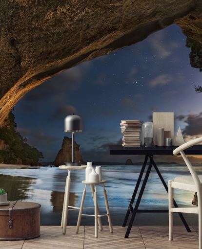 carta da parati murale con scena sulla spiaggia chiamata Cathedral Cove per salotti, camere da letto e uffici domestici carta da parati murale con scena sulla spiaggia chiamata Cathedral Cove per salotti, camere da letto e uffici domestici