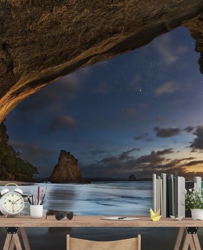 beach scene wallpaper mural called Cathedral Cove for living rooms, bedrooms and home offices