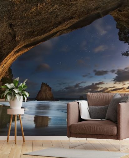 Wandtapete mit Strandszene namens Cathedral Cove für Wohnzimmer, Schlafzimmer und Heimbüros