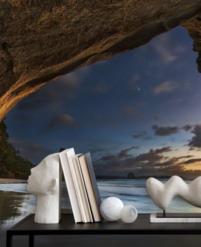 beach scene wallpaper mural called Cathedral Cove for living rooms, bedrooms and home offices