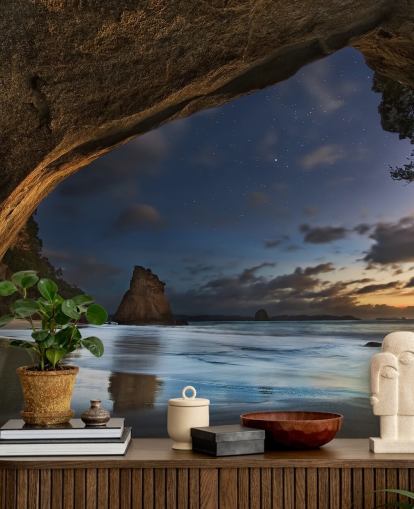 strandscene tapetmaleri kalt Cathedral Cove for stuer, soverom og hjemmekontorer