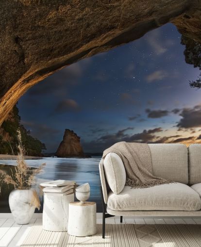 beach scene wallpaper mural called Cathedral Cove for living rooms, bedrooms and home offices