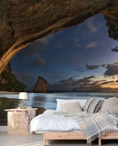 strandscene tapetmaleri kalt Cathedral Cove for stuer, soverom og hjemmekontorer strandscene tapetmaleri kalt Cathedral Cove for stuer, soverom og hjemmekontorer