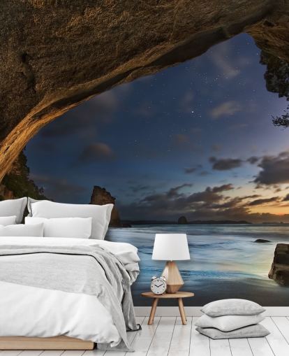 strandgezicht behangmuurschildering genaamd Cathedral Cove voor woonkamers, slaapkamers en kantoren aan huis strandgezicht behangmuurschildering genaamd Cathedral Cove voor woonkamers, slaapkamers en kantoren aan huis