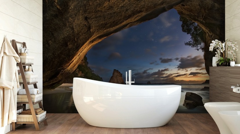 papier peint mural de scène de plage appelé Cathedral Cove pour les salons, les chambres et les bureaux à domicile