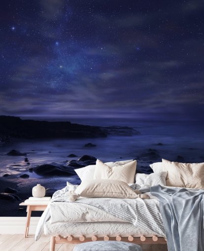 Starry blå natthimmel väggmålning