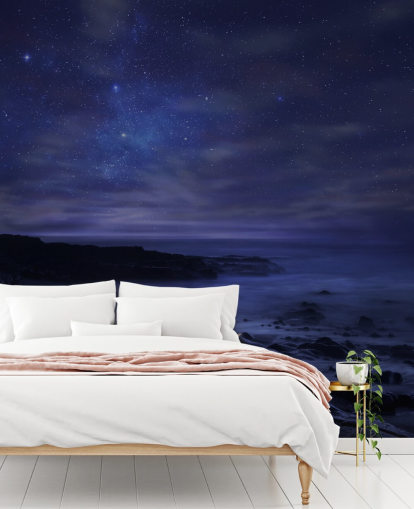 Starry Blue Night Sky Muurschildering Starry Blue Night Sky Muurschildering