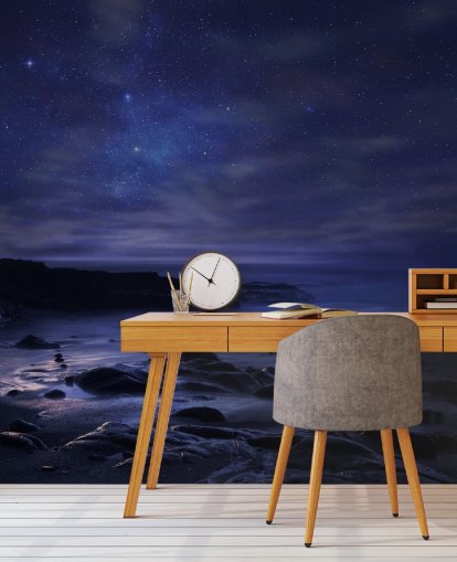 Papier Peint Fresque Ciel Nuit Bleu Étoilé