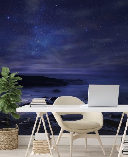 Starry Blue Night Sky Muurschildering Starry Blue Night Sky Muurschildering