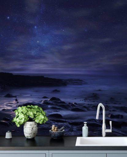Mural de parede de céu noturno azul estrelado