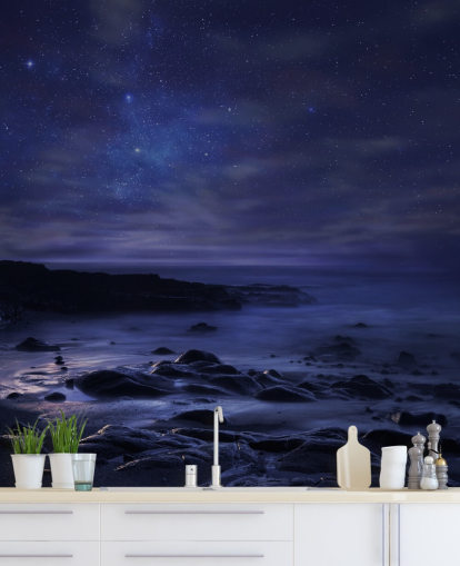 Starry Blue Night Sky vægmaleri Starry Blue Night Sky vægmaleri