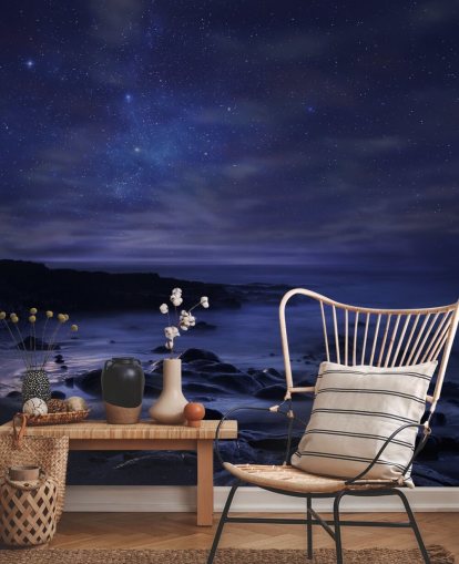 Mural de parede de céu noturno azul estrelado