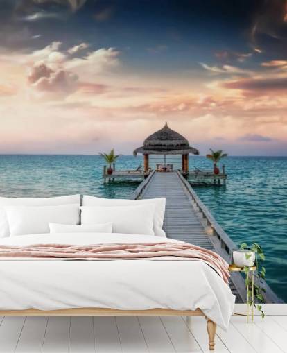 Decorazione murale con alba sul molo delle Maldive Decorazione murale con alba sul molo delle Maldive