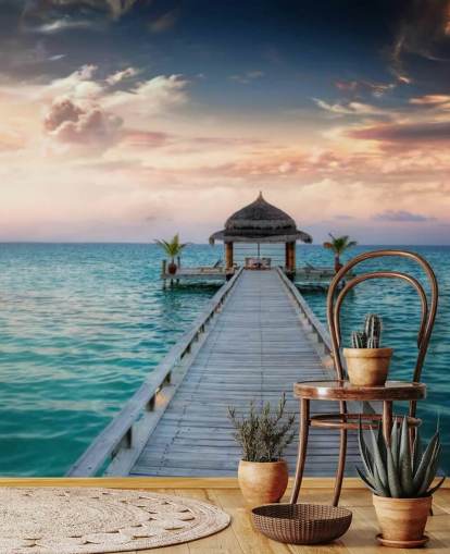Maldiverne Jetty Sunrise Mural Wallpaper