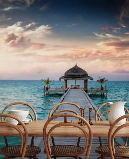 Maldives Jetty Sunrise Mural Wallpaper