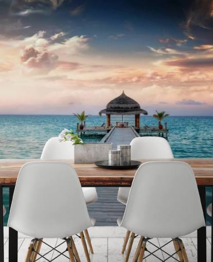 Maldives Jetty Sunrise Mural Wallpaper