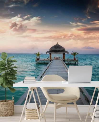 Maldives Jetty Sunrise Mural Wallpaper