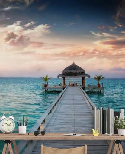 Papel pintado Amanecer en el muelle de Maldivas