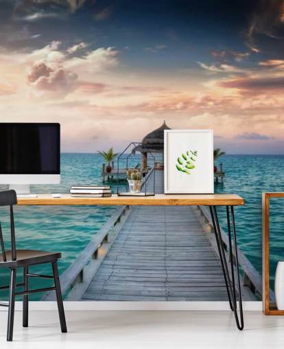 Papel de parede mural Maldives Jetty Sunrise Papel de parede mural Maldives Jetty Sunrise