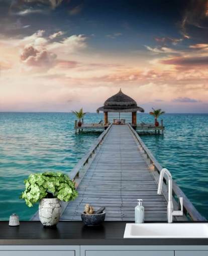 Maldiverne Jetty Sunrise Mural Wallpaper