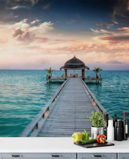 Maldives Jetty Sunrise Mural Wallpaper