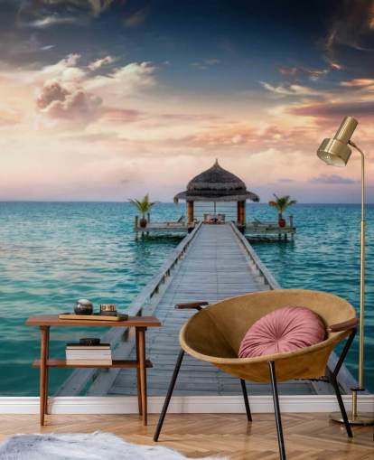 Papel de parede mural Maldives Jetty Sunrise Papel de parede mural Maldives Jetty Sunrise