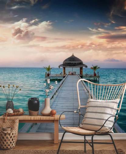 Maldives Jetty Sunrise Mural Wallpaper
