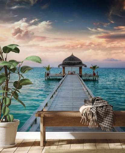 Papel de parede mural Maldives Jetty Sunrise