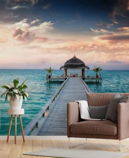 Papel pintado Amanecer en el muelle de Maldivas