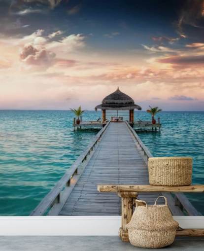Maldives Jetty Sunrise Mural Wallpaper Maldives Jetty Sunrise Mural Wallpaper