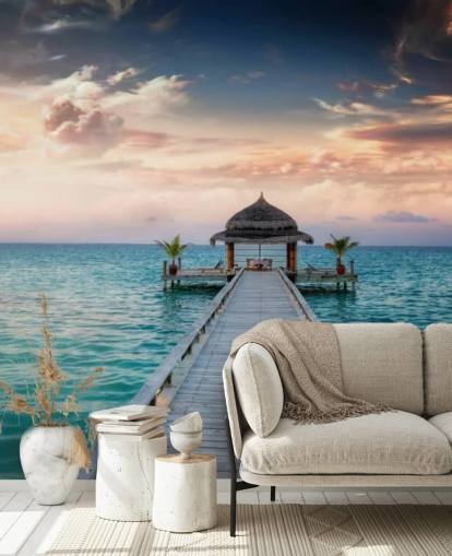 Papel pintado Amanecer en el muelle de Maldivas
