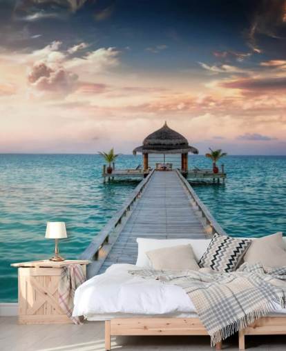 Maldiverne Jetty Sunrise Mural Wallpaper