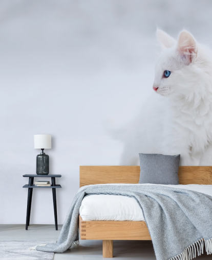 Decorazione murale con gattino bianco nella neve Decorazione murale con gattino bianco nella neve