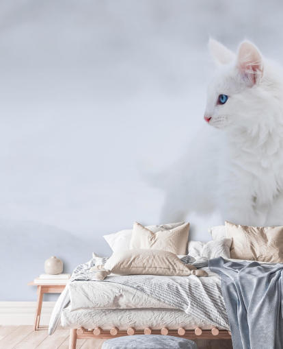 Mural de pared Gatito blanco en nieve