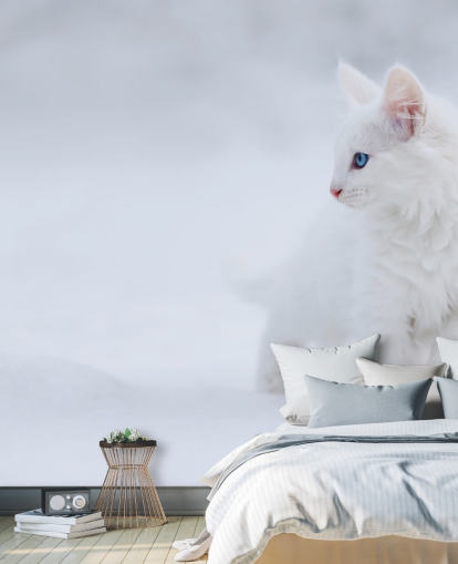 Decorazione murale con gattino bianco nella neve