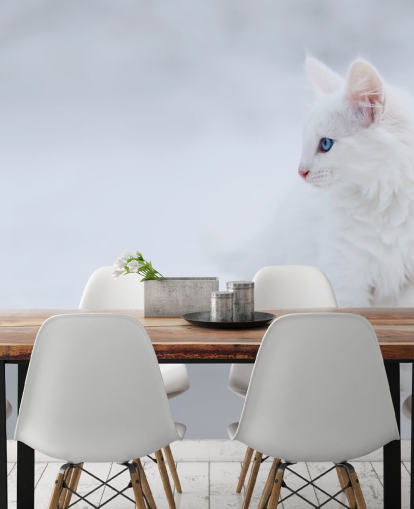 Mural de pared Gatito blanco en nieve