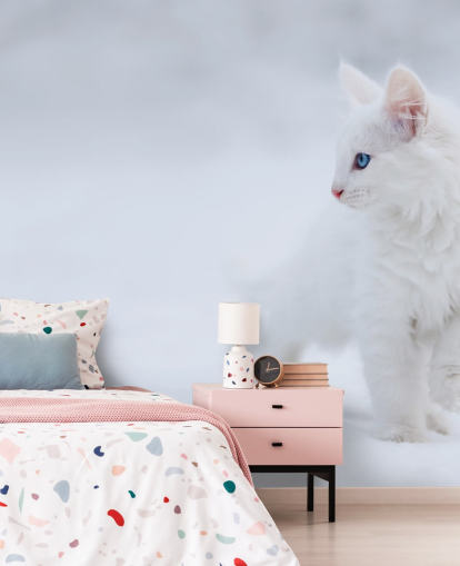 Papier Peint Fresque Chaton blanc dans la neige