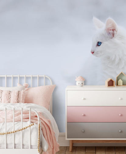 Mural de pared Gatito blanco en nieve