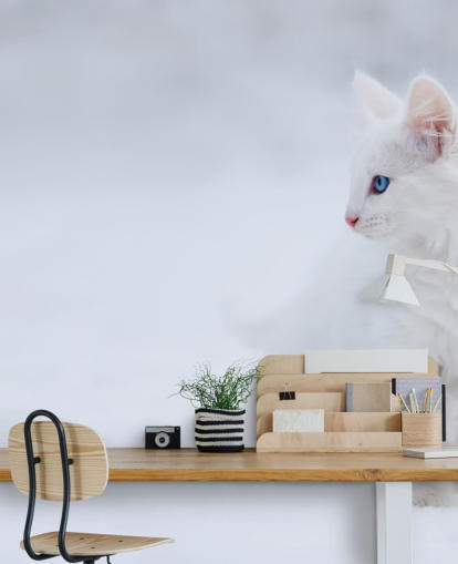 White Kitten in Snow Wall Mural